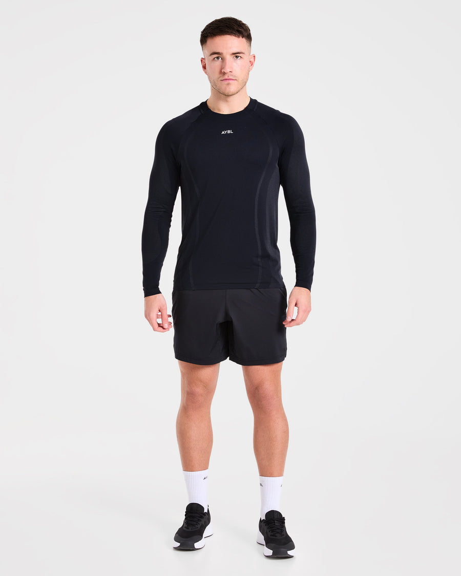 Attain Seamless Long Sleeve T Shirt - Noir