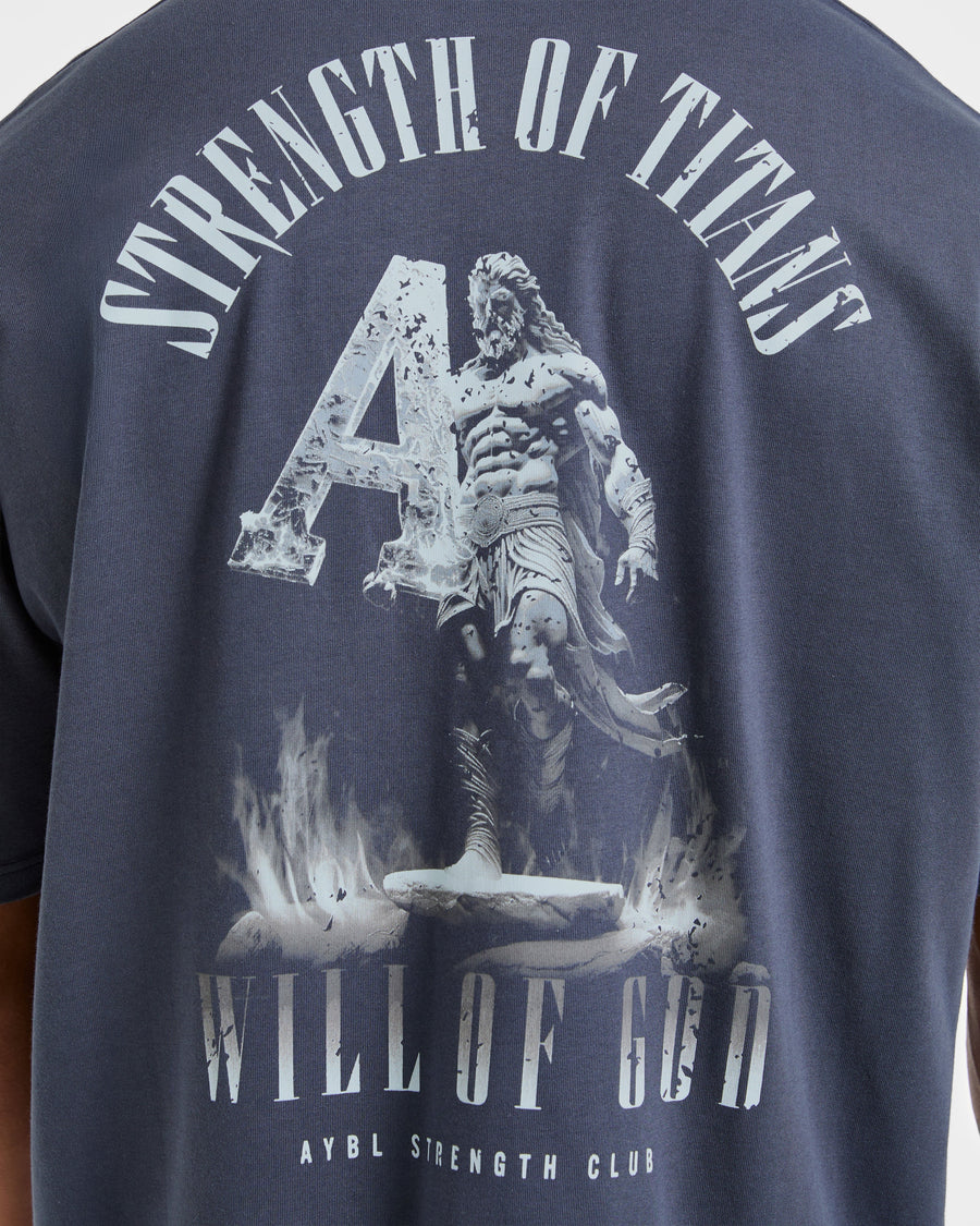 Strength Of Titans Oversized T Shirt - Deep Ocean Bleu