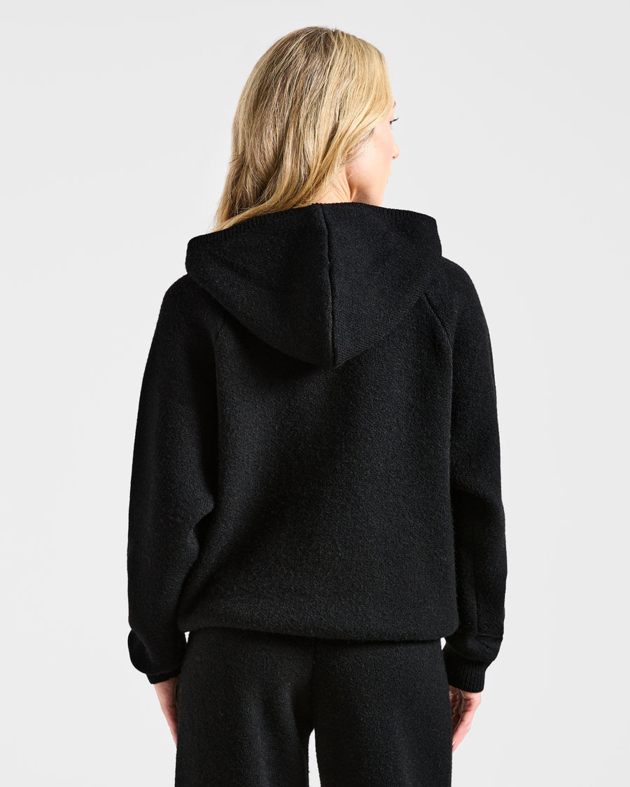 Soft Oversized Knitted Hoodie - Noir
