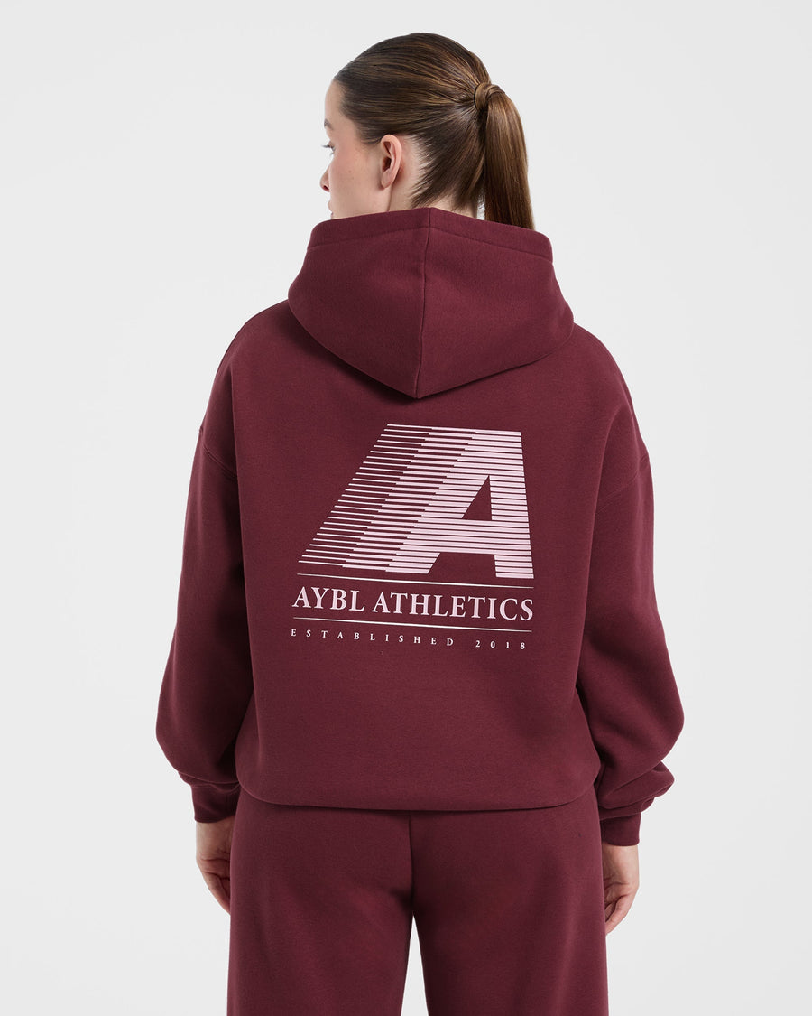 Retro Athletics Oversized Hoodie - Deep Raspberry/Rose