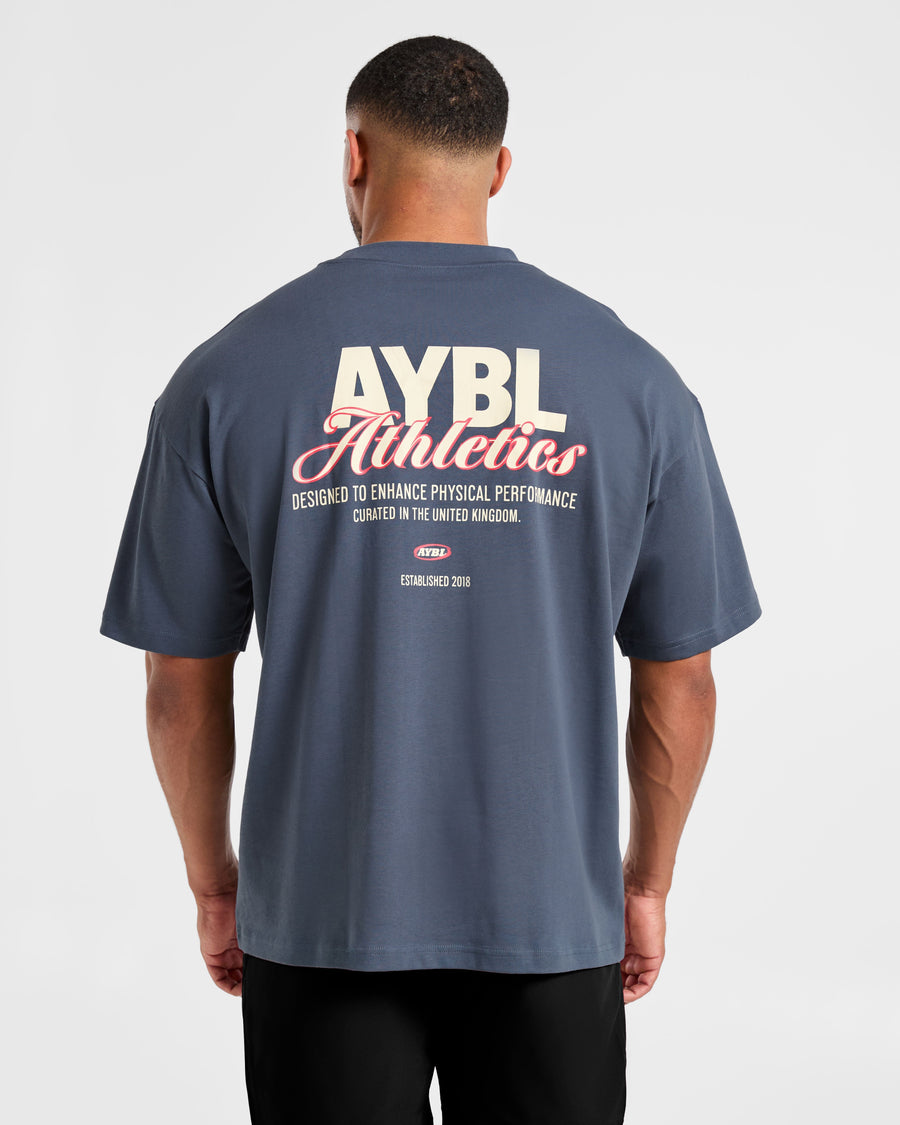 Athletics Script Oversized T Shirt - Vintage Bleu