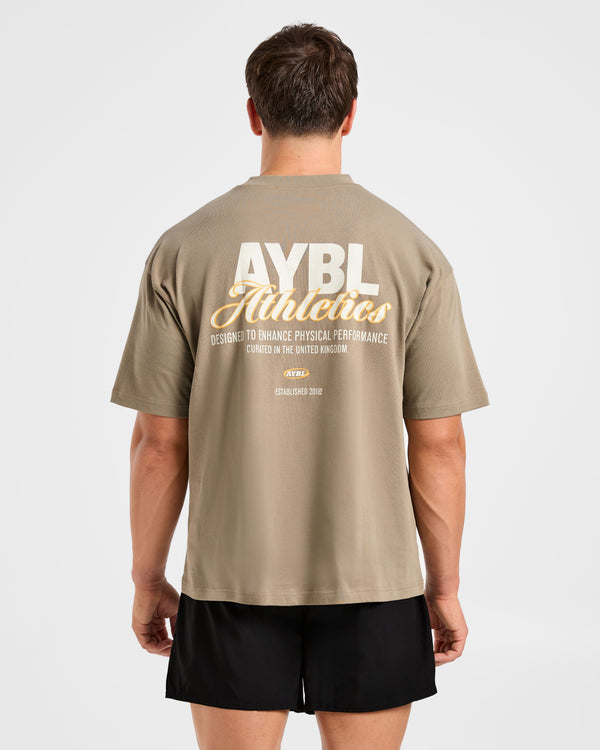 Athletics Script Oversized T Shirt - Olive Sand