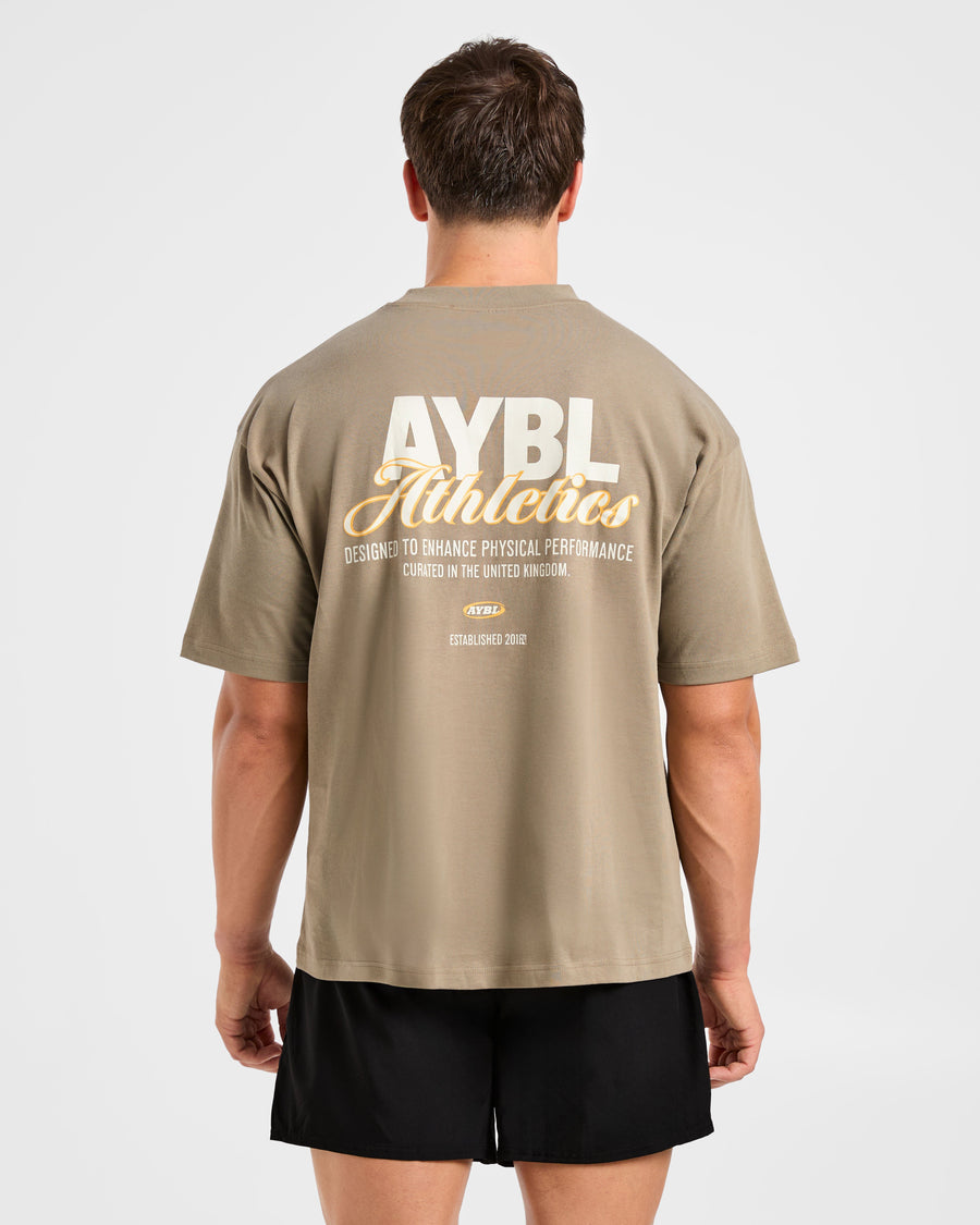 Athletics Script Oversized T Shirt - Olive Sand