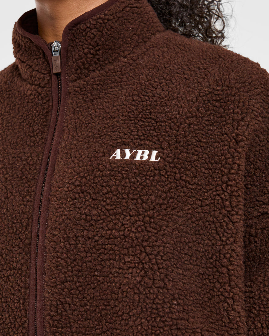 Oversized Zip Up Fleece Jacket - Marron