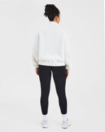 Varsity Oversized Fleece Zip Up Jacket - Cream/White