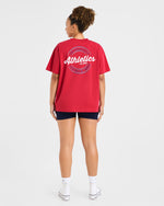 Retro Athletics Club Oversized T Shirt - Rouge/Bleu