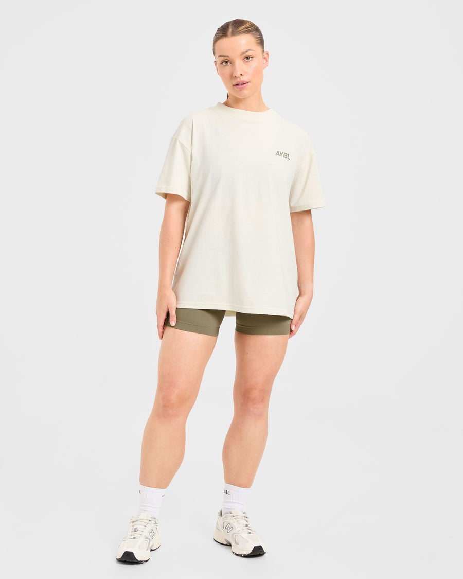 AYBL Sports Club Oversized T Shirt - Beige/Muted Olive