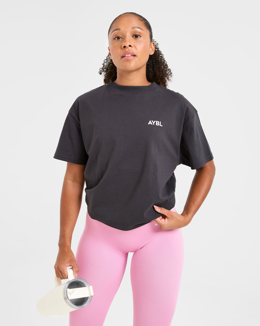 Lift Graphic Oversized T Shirt - Charcoal/Rose