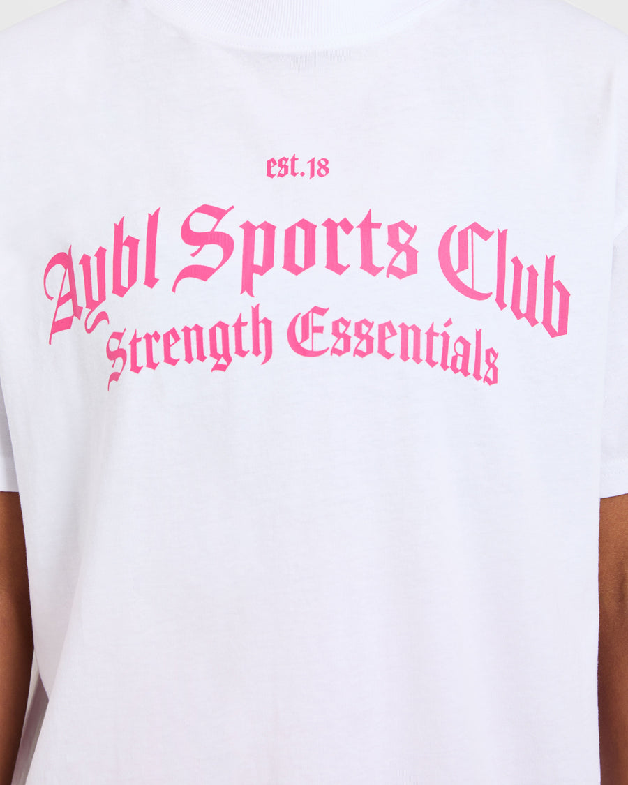Sports Club Gothic Oversized T Shirt - Blanc/Rose