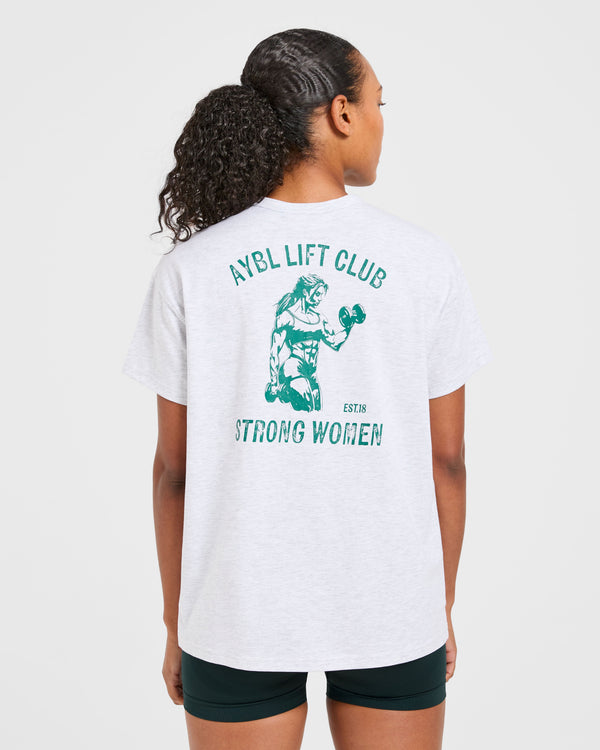 Strong Women Graphic Oversized T Shirt - Gris Marl/Vert