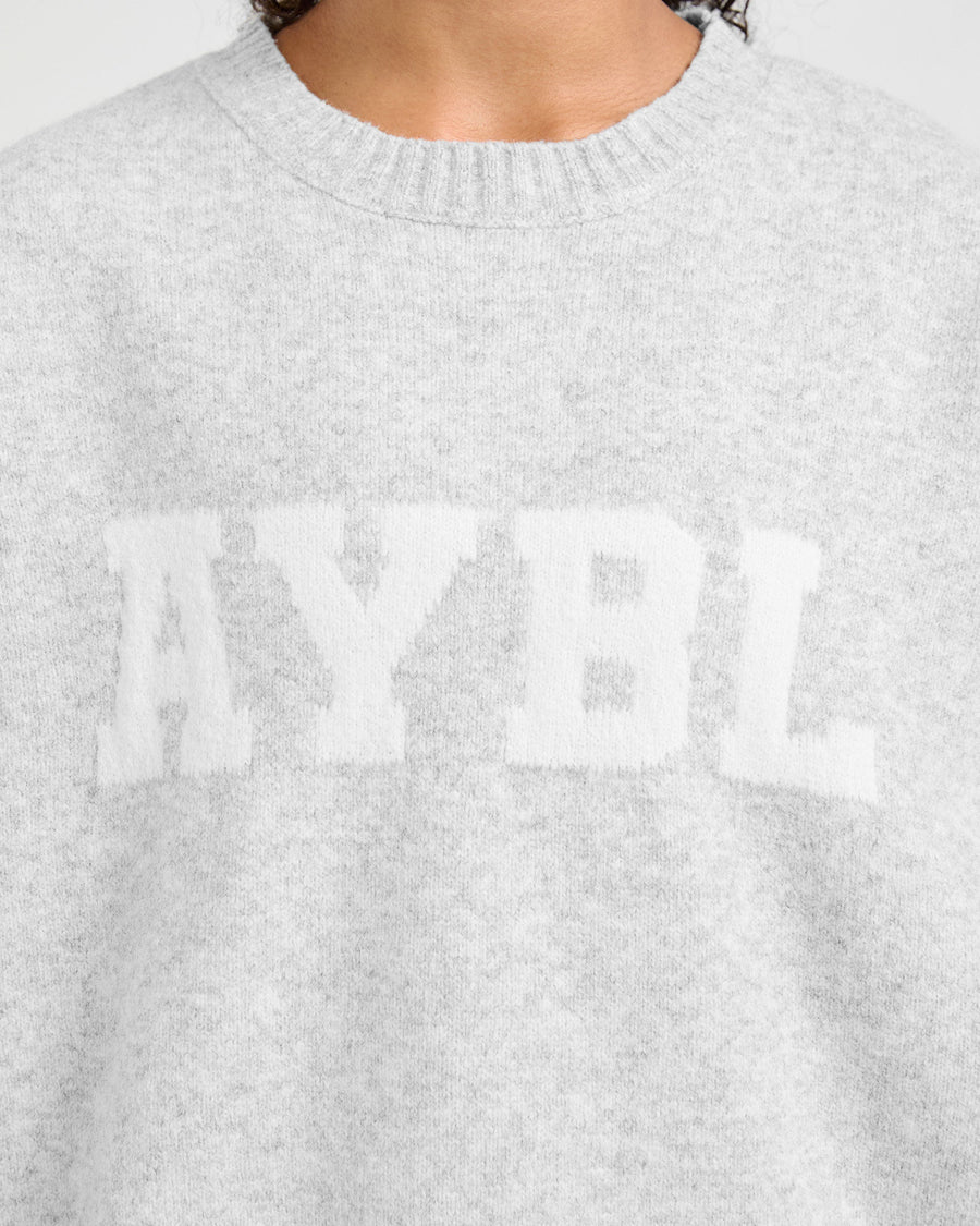 Varsity Oversized Knitted Sweater - Grey Marl