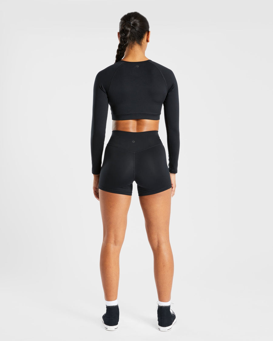 Staple Long Sleeve Crop Top - Noir