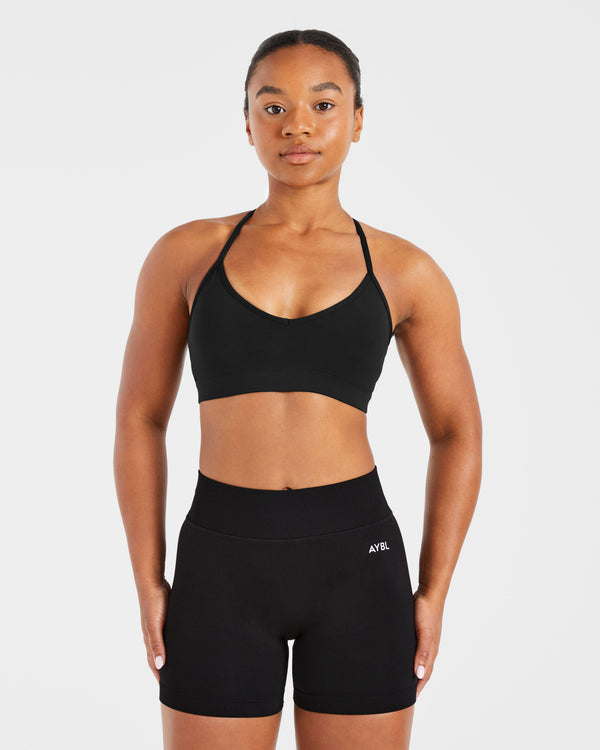Essential V Neck Strappy Sports Bra - Noir