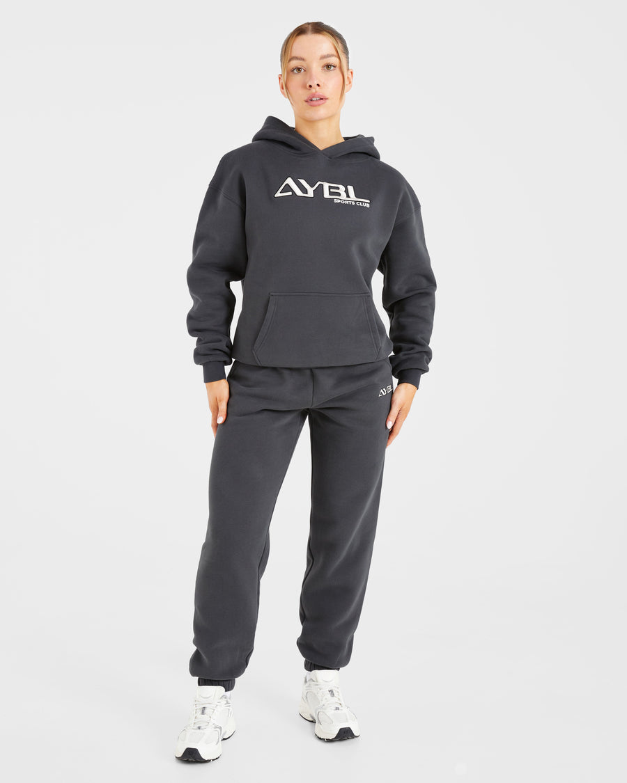 Retro Embroidered Oversized Joggers - Charcoal