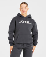 Retro Embroidered Oversized Hoodie - Charcoal