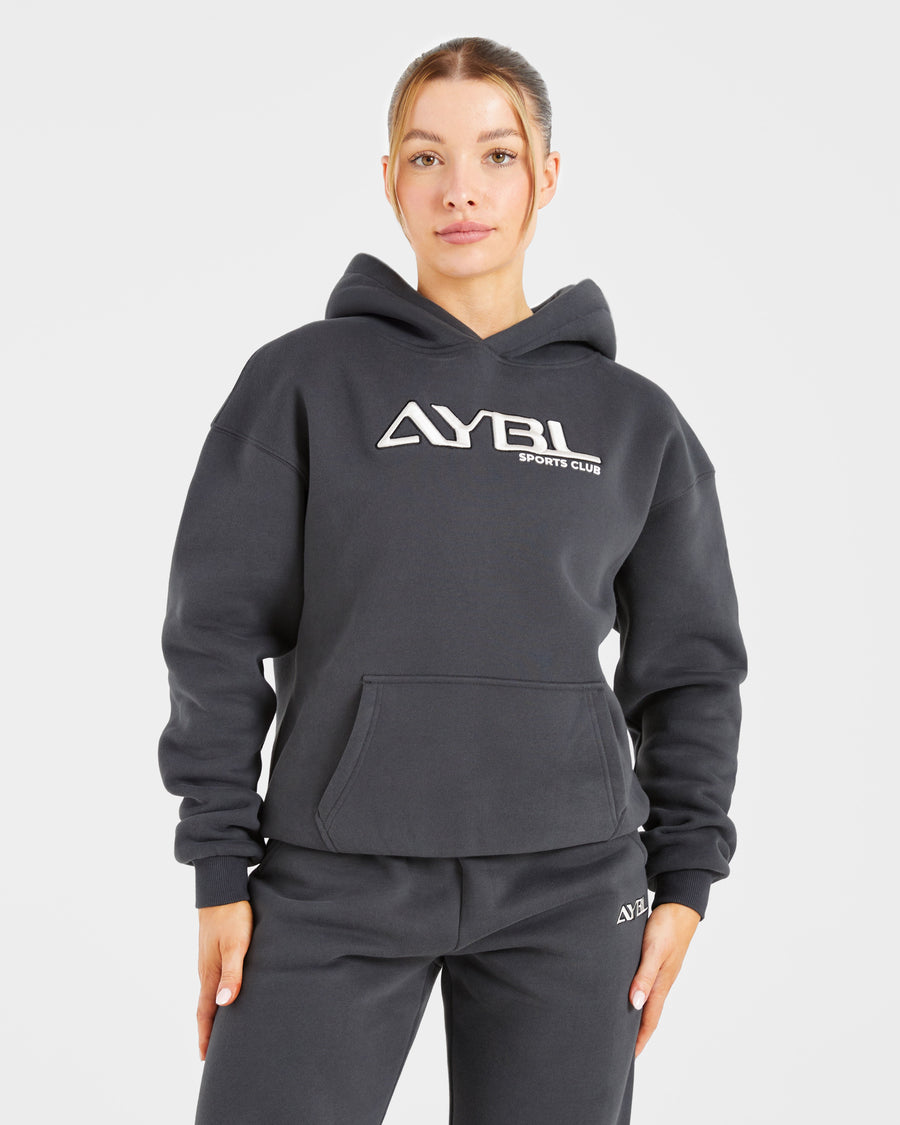 Retro Embroidered Oversized Hoodie - Charcoal