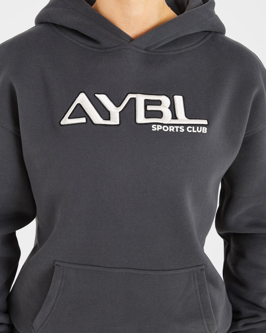 Retro Embroidered Oversized Hoodie - Charcoal