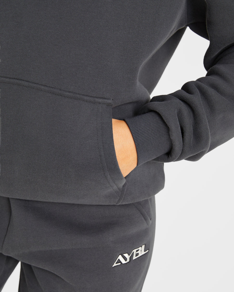 Retro Embroidered Oversized Hoodie - Charcoal