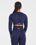 Empower Seamless Long Sleeve Crop Top - Navy