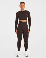 Empower Seamless Long Sleeve Crop Top - Cocoa Marron