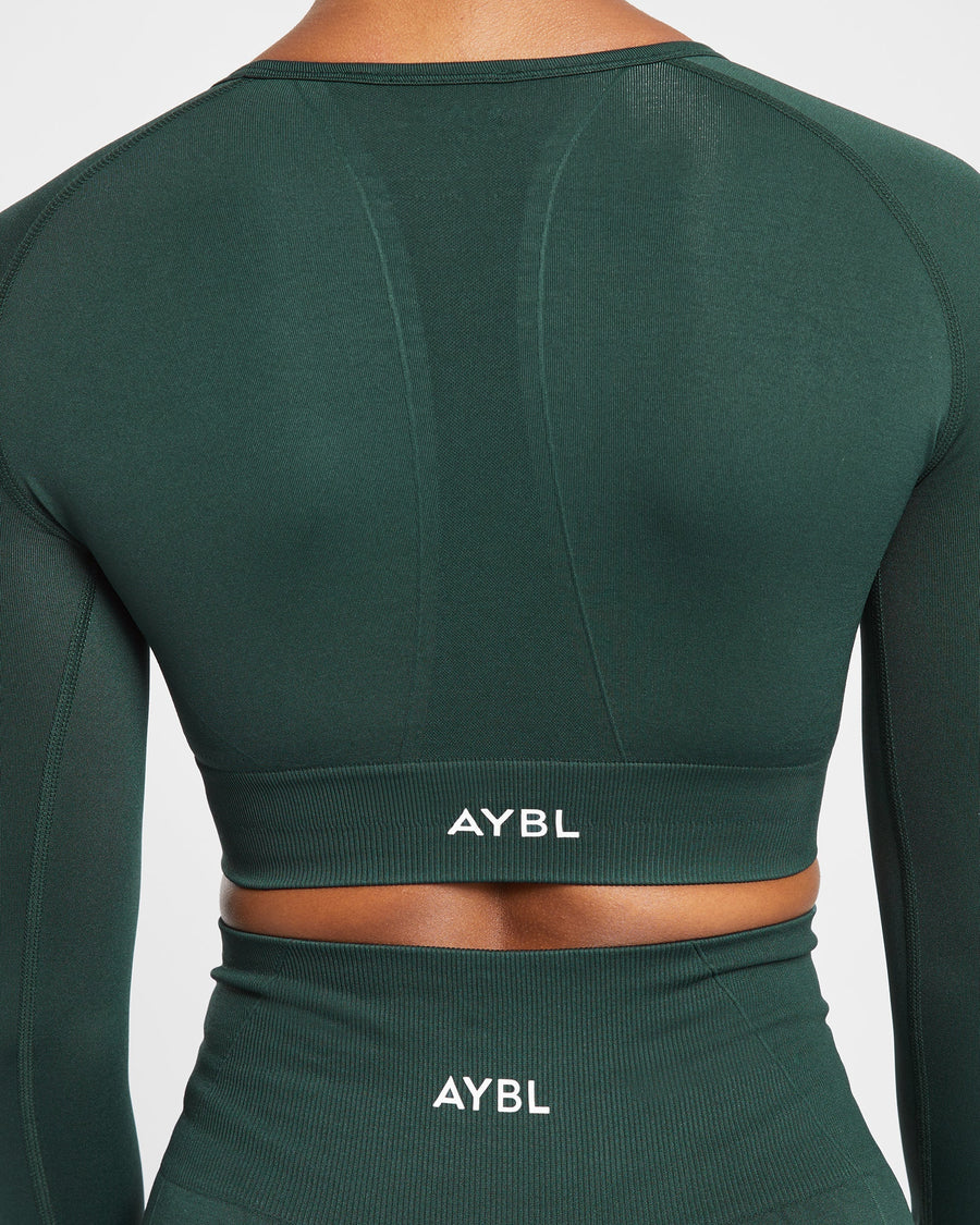 Empower Seamless Long Sleeve Crop Top - Dark Vert