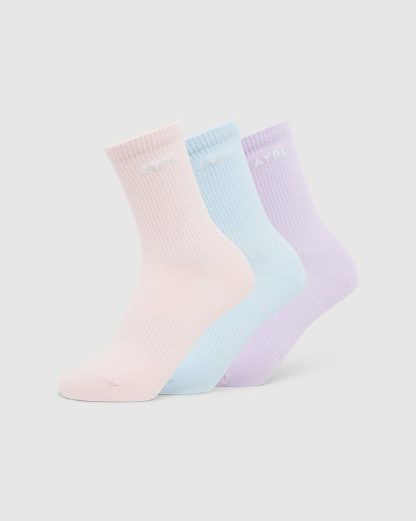 Everyday Crew Socks (3 Pack) - Blue/Purple/Pink