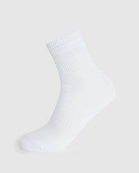 Tonal Embroidered Crew Socks - Blanc