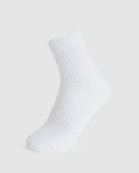 Tonal Embroidered Crew Socks - Blanc