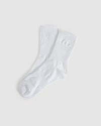 Tonal Embroidered Crew Socks - Blanc