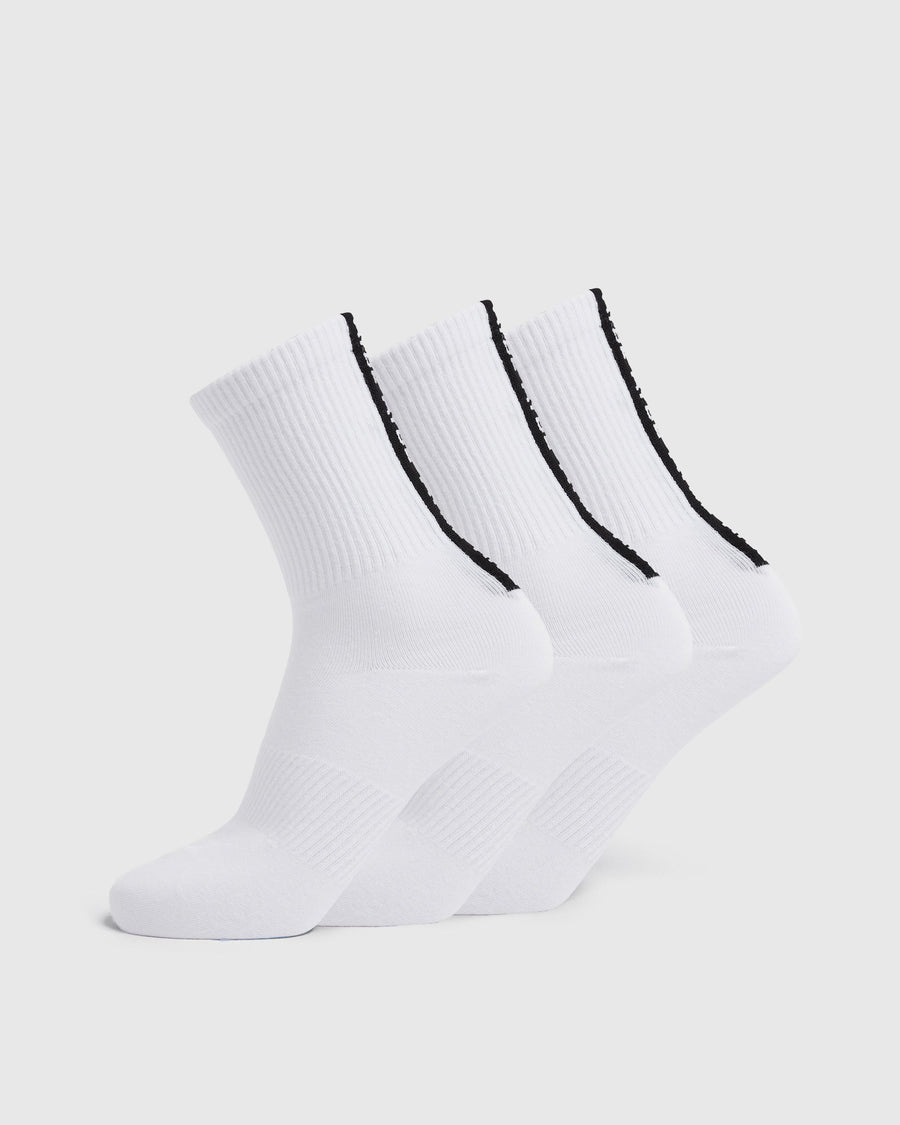 Everyday Back Stripe Crew Socks (3 Pack) - Blanc